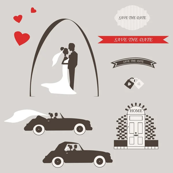 Conjunto de elementos de design vintage convite de casamento, designers kit de ferramentas. Ilustração vetorial . Gráficos De Vetores