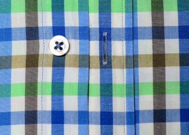 Yeşil mavi kahverengi beyaz ekose gömlek makro çekim