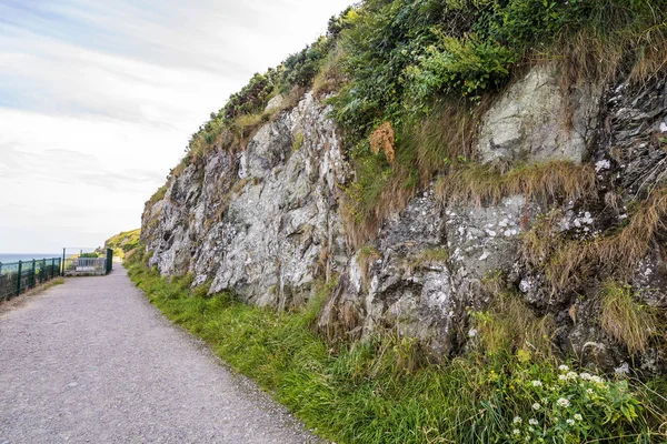 Stone sziklák hegyi túrázás görbét ír seacoast. Bray, Greystone — Stock Fotó