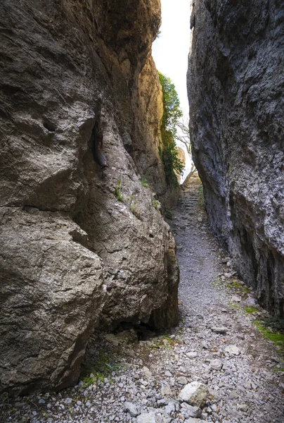 Il passaggio tra le rocce nella fessura del canyon — Foto Stock