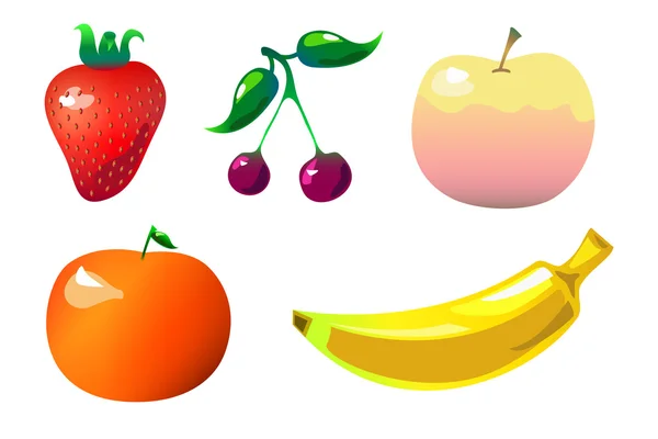 Clipart vectoriel de fruits colorés dans un style de bande dessinée plat isolé sur blanc — Image vectorielle