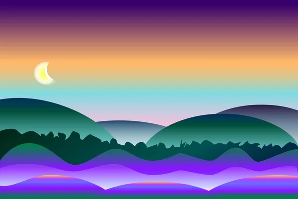Peaceful and colorful night landscape — Stock Vector