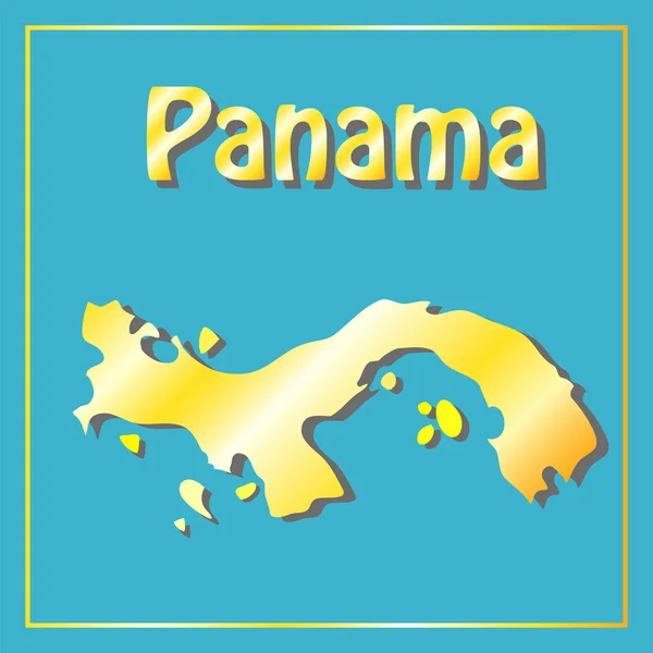 Panama gouden kaart met gouden letters, Panama offshore zone — Stockvector