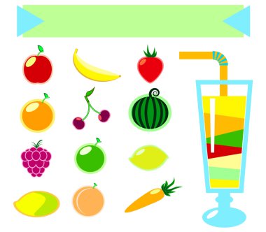 Yaz meyve ve smoothie cam düz stil vektör illüstrasyon metin için yer ile beyaz