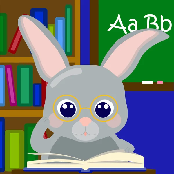 Lapin garçon enseignant alphabet, lapin à l'école illustration vectorielle — Image vectorielle