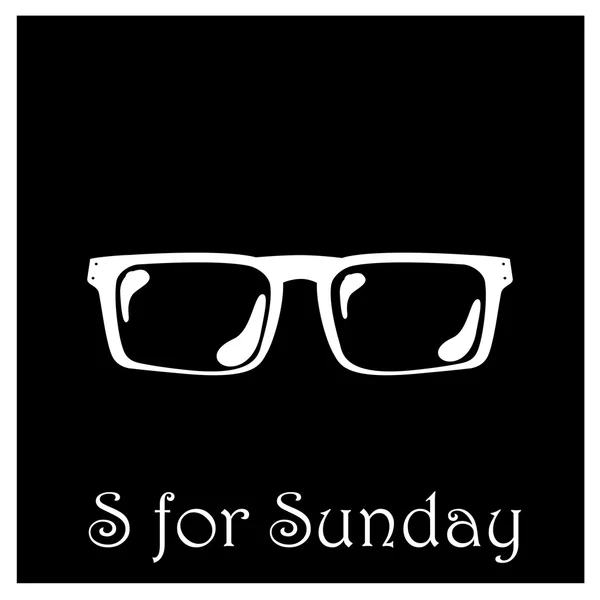 S para la ilustración del vector del alfabeto de la semana del domingo, gafas de sol en blanco y negro — Vector de stock