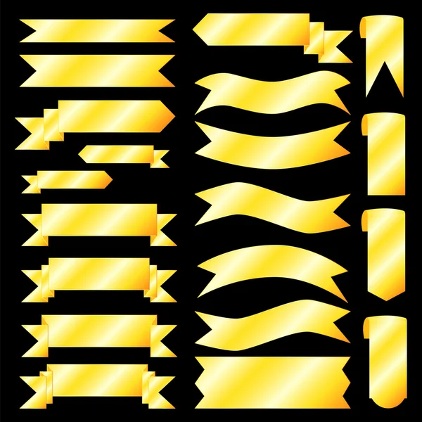 Fitas douradas efeito gradiente metálico no fundo preto — Vetor de Stock