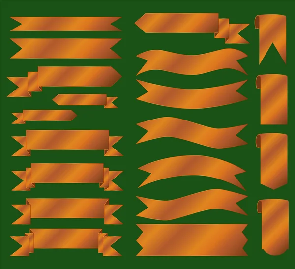 Nastri di bronzo effetto gradiente metallico su sfondo verde — Vettoriale Stock