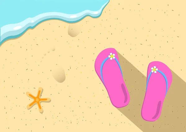 Zapatillas y ola de mar en la playa vector ilustración — Vector de stock