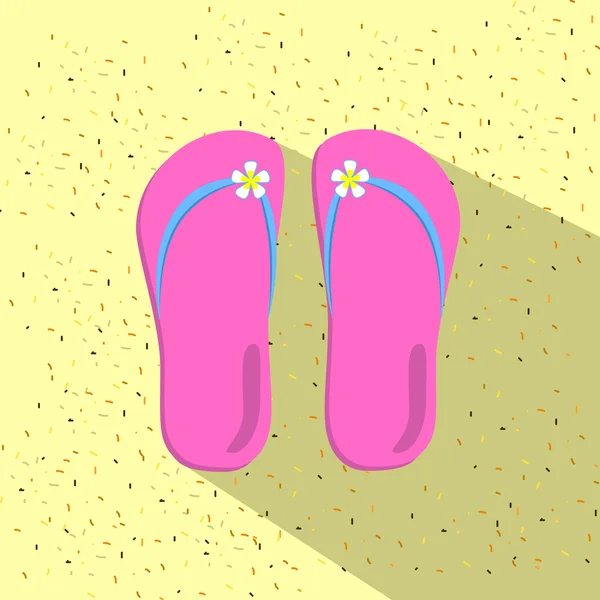 Zapatillas de color rosa en la playa plana estilo vector ilustración — Vector de stock
