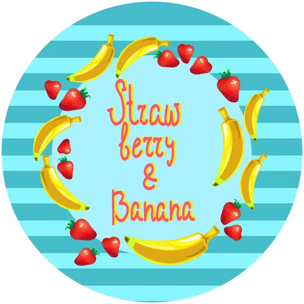 Επιδόρπιο φράουλα και μπανάνα στρογγυλή διανυσματικά εικονογράφηση — Διανυσματικό Αρχείο