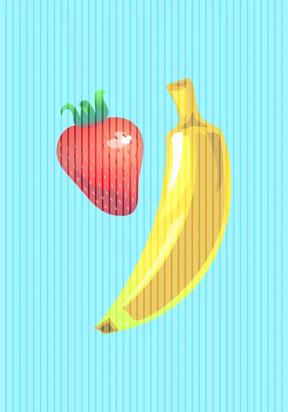 Banana e morango ilustração vetorial vertical em estilo pop art — Vetor de Stock