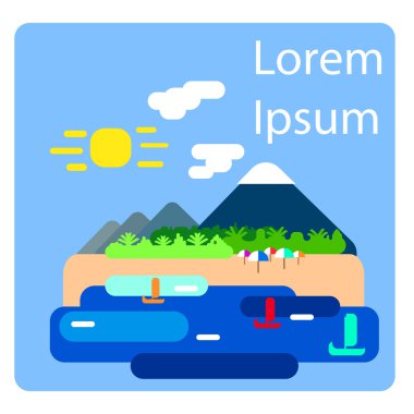 Metin için yer ile Tropik ada düz vektör manzara