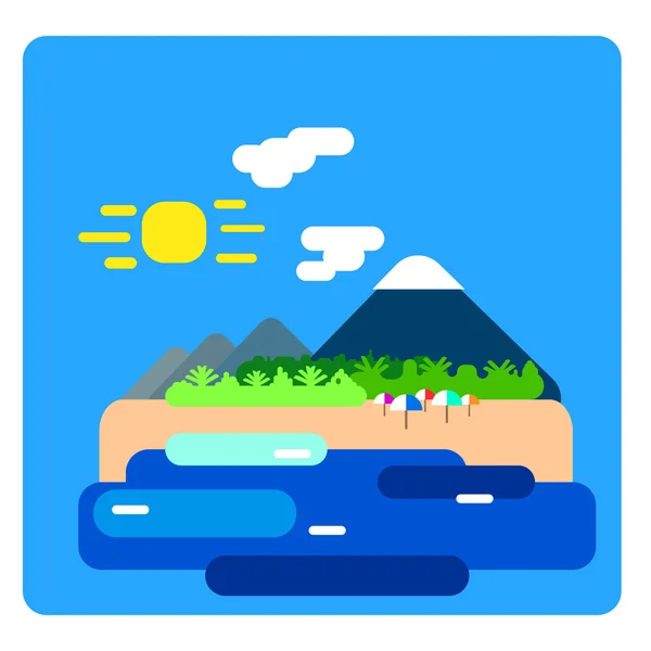 Blue flat vector illustration of tropical island — Stock Vector