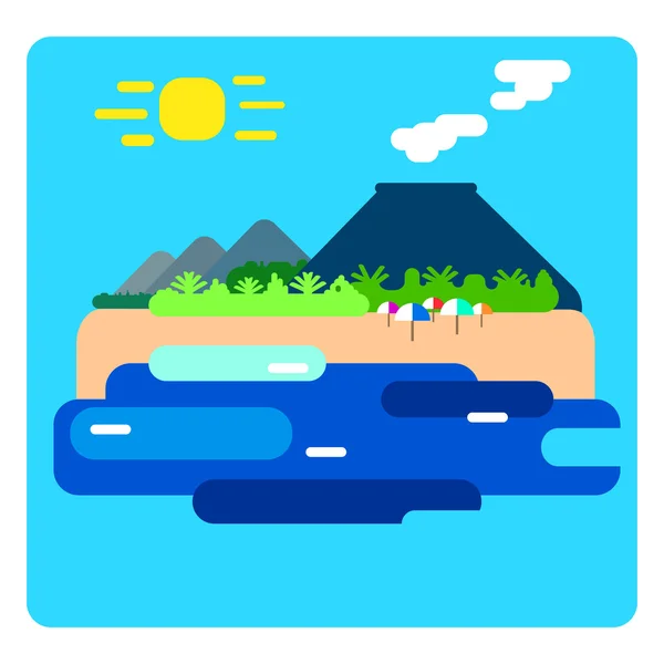 Volcano island summer flat vector landscape — Stock Vector