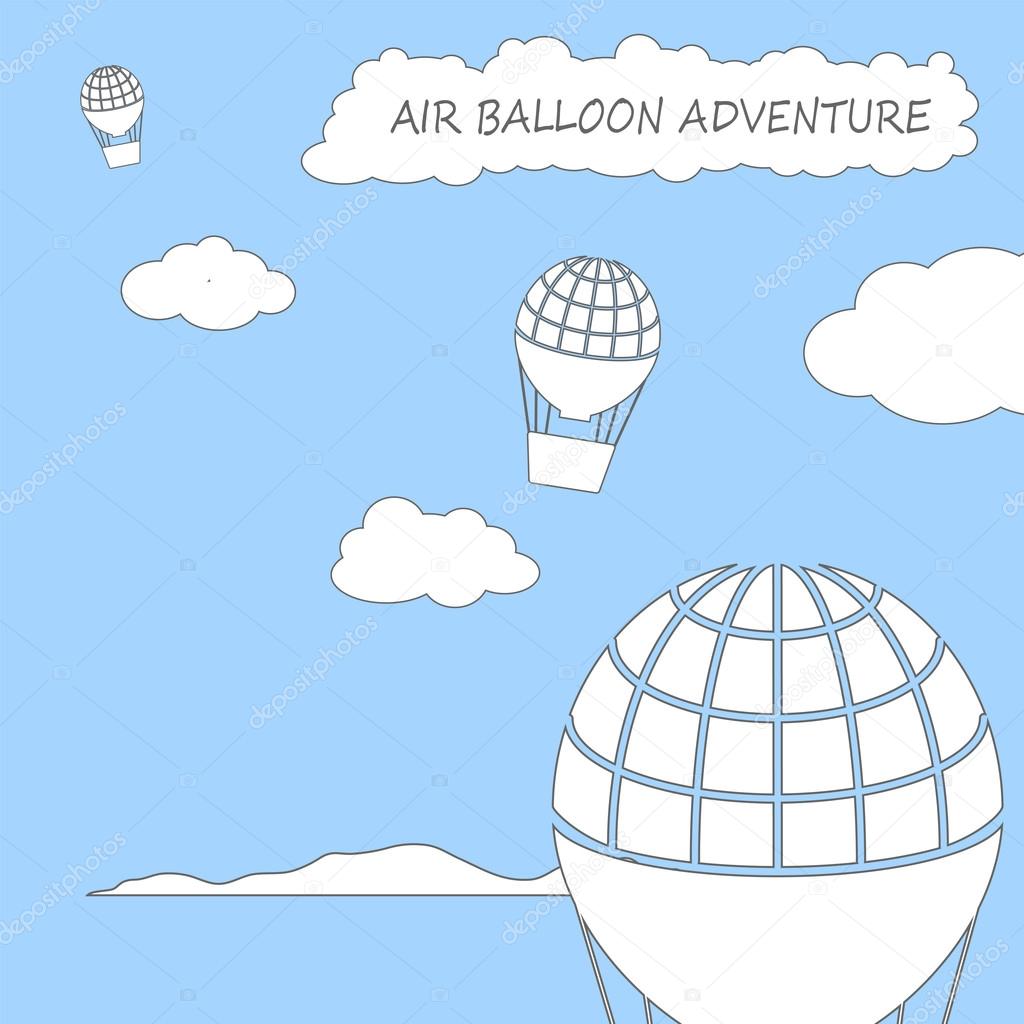 曇り空を飛んでいる気球 正方形のテキストのための場所をフラット スタイルのベクトル図 ストックベクター C Davdeka