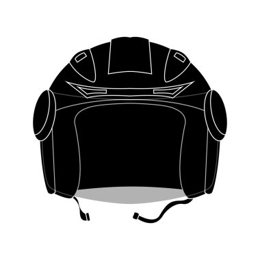 Siyah anahatlı kask vektör illüstrasyon. Açık yüz kask simgesi.