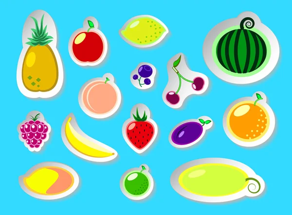 Vector icons - summer fruits, isolated flat style images on blue background. — Stock Vector
