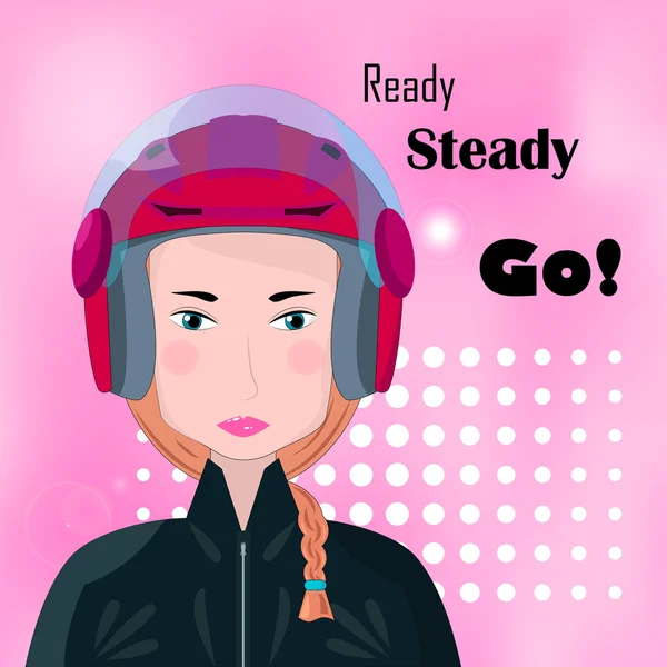 Biker girl with red helmet, motorcycle race vector illustration. Stock Illustration