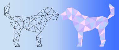 Düşük Poli köpek vektör çizim. İki çokgen köpek siluetleri