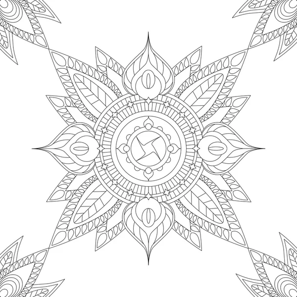 Ethnic mandala with floral elements and leaves, vector illustration for coloring — Stock Vector