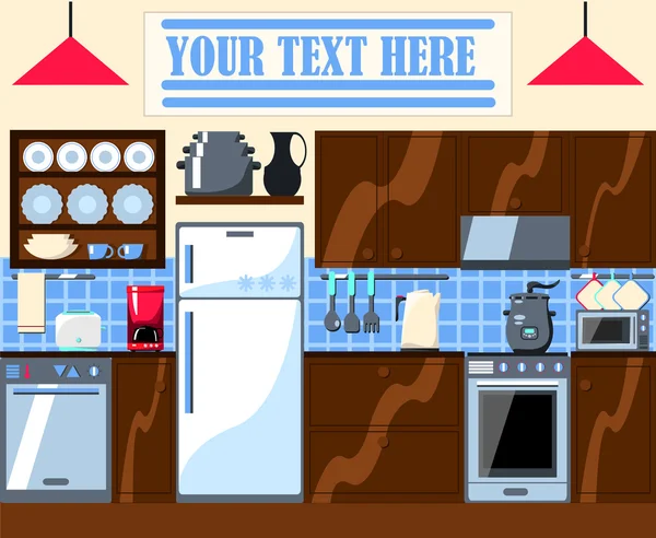 Illustration der Küche mit Platz für Text. — Stockvektor