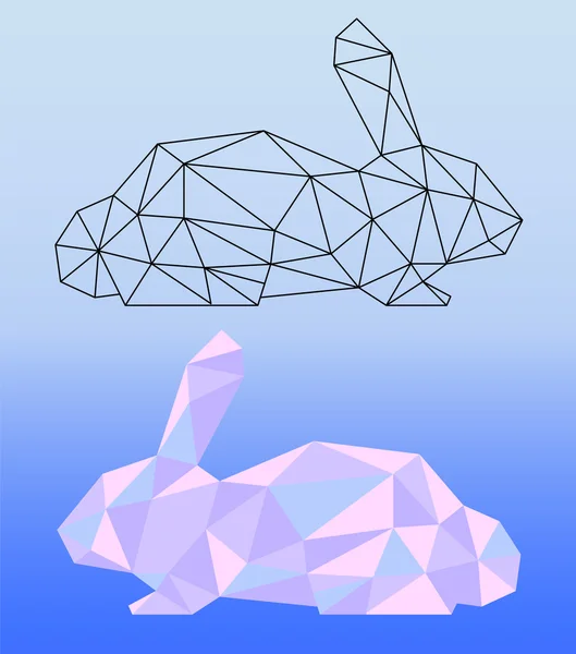 Ilustracja wektorowa królik Low poly. Dwa wielokątne królik sylwetki — Wektor stockowy