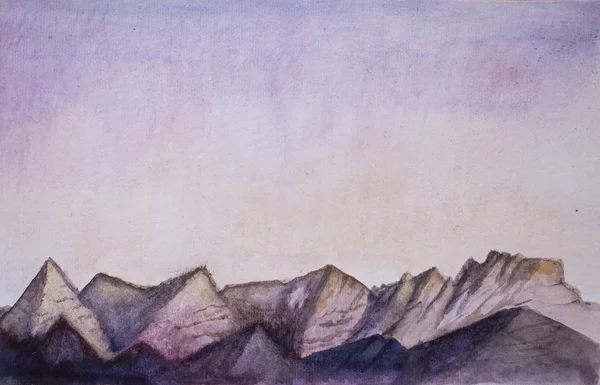 Hand-painted watercolor landscape of rocky mountain ridge