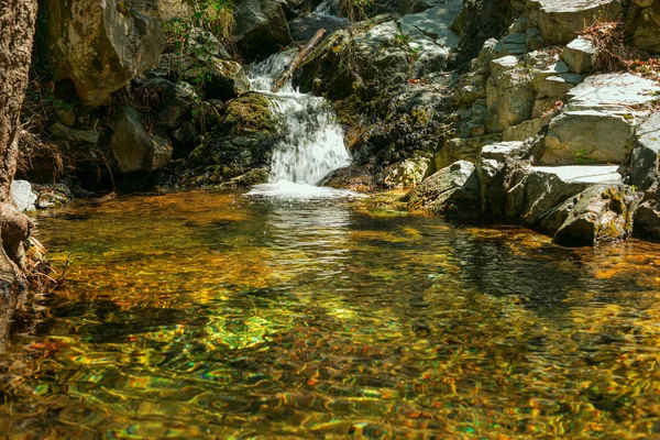Small waterfall on the mountain river — Stock Photo, Image