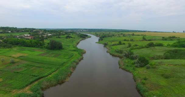 Vuelo rápido con un giro sobre el campo — Vídeo de stock