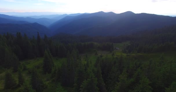 Vista aérea das montanhas dos Cárpatos na bela noite — Vídeo de Stock