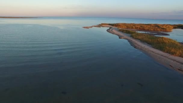 Vliegen over Zeekust tijdens zonsopgang — Stockvideo