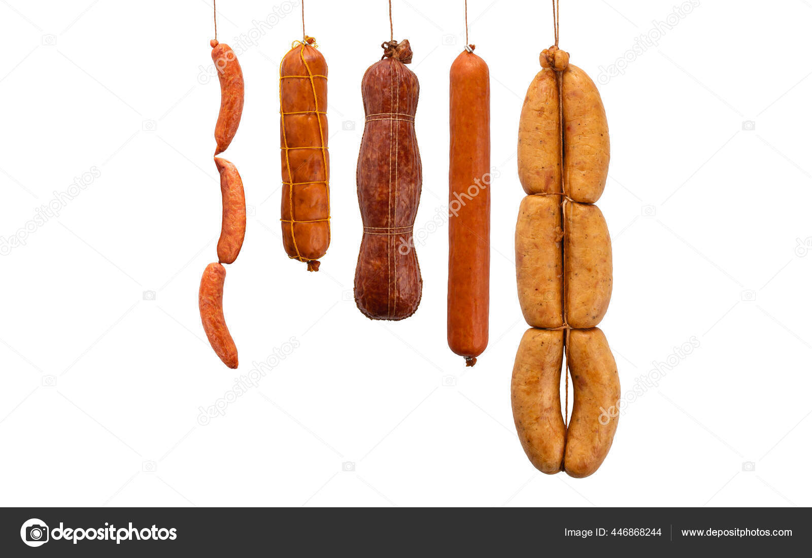 Several Types Smoked Sausage White Background Stock Photo by ©1odinmig