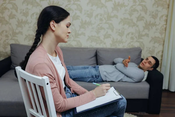 Male Patient Reception Woman Psychologist — Stock Photo, Image