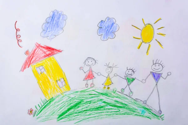 Dibujo Para Niños Familia Feliz Concepto Psicología Infantil — Foto de Stock