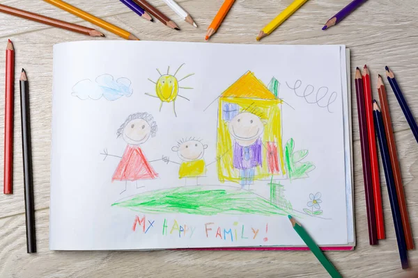 Dibujo Infantil Familia Feliz Concepto Creatividad Infantil — Foto de Stock