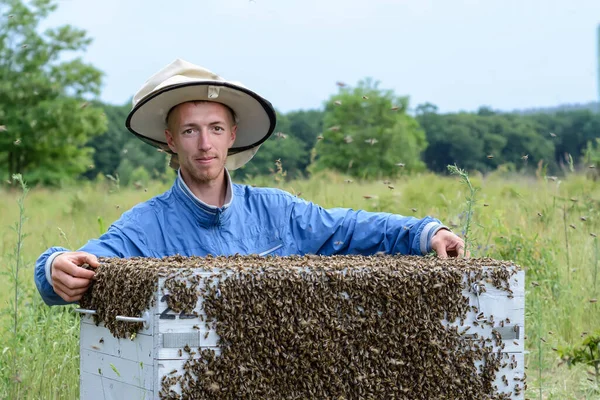 Apicultor Trabaja Cerca Una Colmena Con Abejas Apicultura —  Fotos de Stock