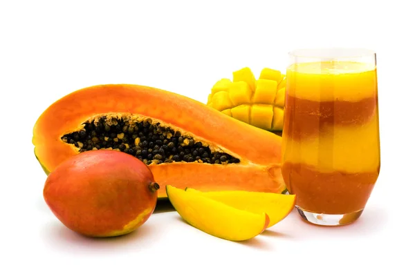 Mango Papaya meyve yüzlü beyaz arka plan üzerinde izole