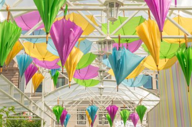 Sokak renkli şemsiyelerle süslenmiş..