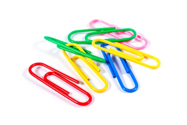 Colorful paperclips isolated on white Stock Photo