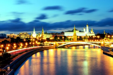 Moskova Kremlin gece manzarası. Rusya