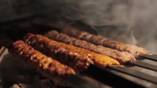 Griglia griglia spianatura shish kebab — Video Stock