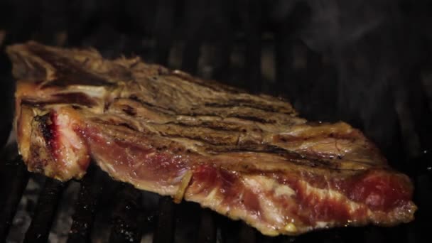 Steak on Barbecue grill — Stock Video
