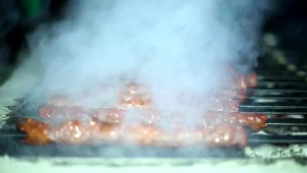 Шашлык барбекю на гриле — стоковое видео