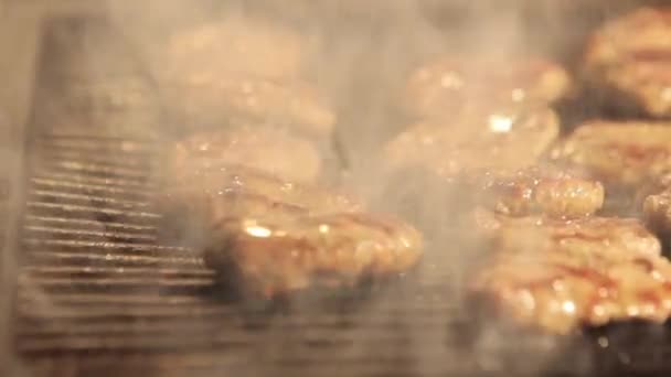 Churrasco grliling shish kebab e almôndegas — Vídeo de Stock