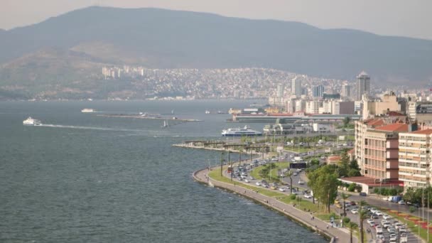 Izmir city center przegląd zachód słońca — Wideo stockowe