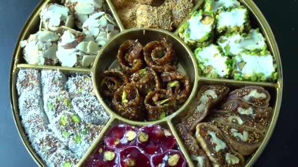 Turkish delight with pistachio rotating macro shot — Stock Video