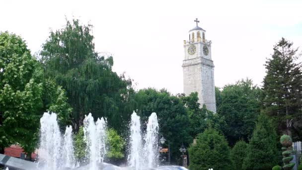 BITOLA, MACEDONIA - JULY, 2015: The Clock Tower of Bitola is one of the landmarks of the Bitola. Bitola is the second biggest city of the Republic of Macedonia. — Stock Video