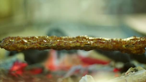 Barbecue grliling kebab dello shish slow motion — Video Stock