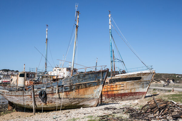 Abandoned shipwrecks on beach